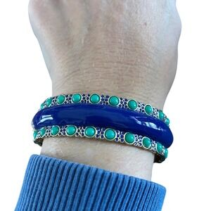 Banana Republic Gold Tone Blue Enamel Bangle Bracelet